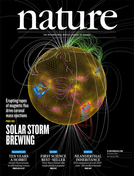 Nature cover featuring solar eruption research